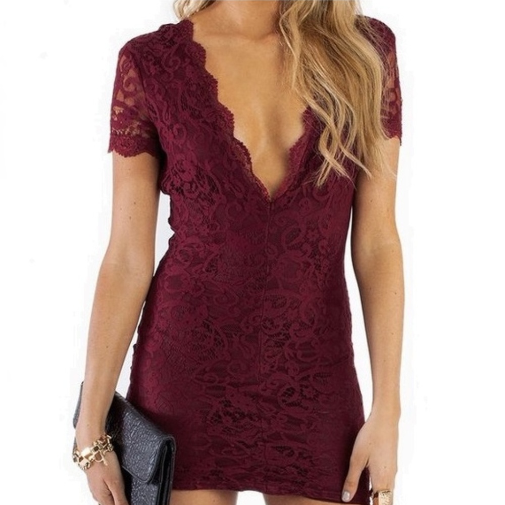 Wine Lace Cocktail Dress